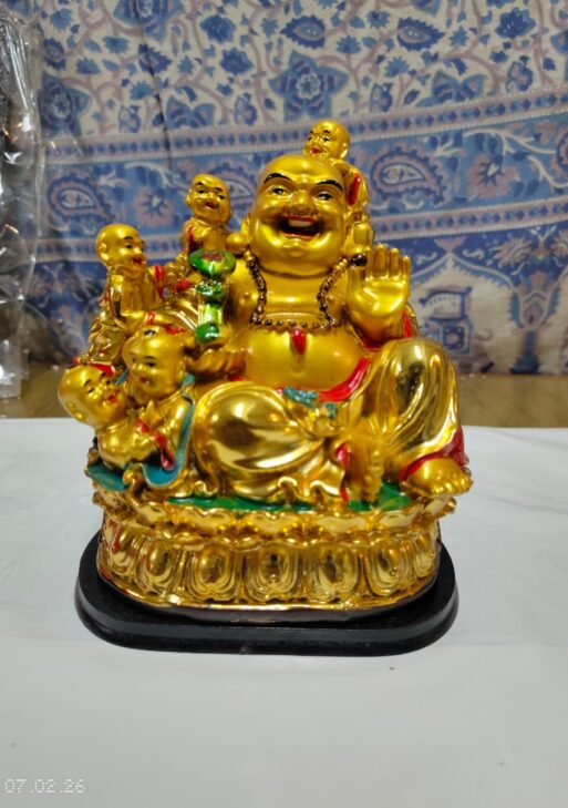 Laughing Buddha with Children - Golden
