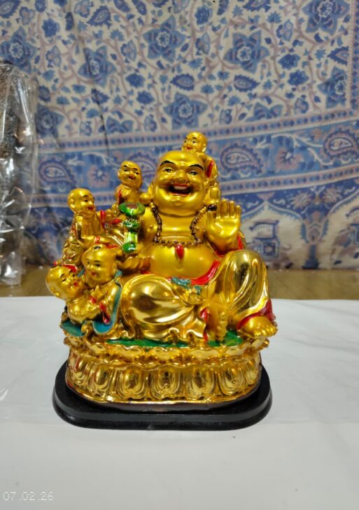 Laughing Buddha with Children - Golden