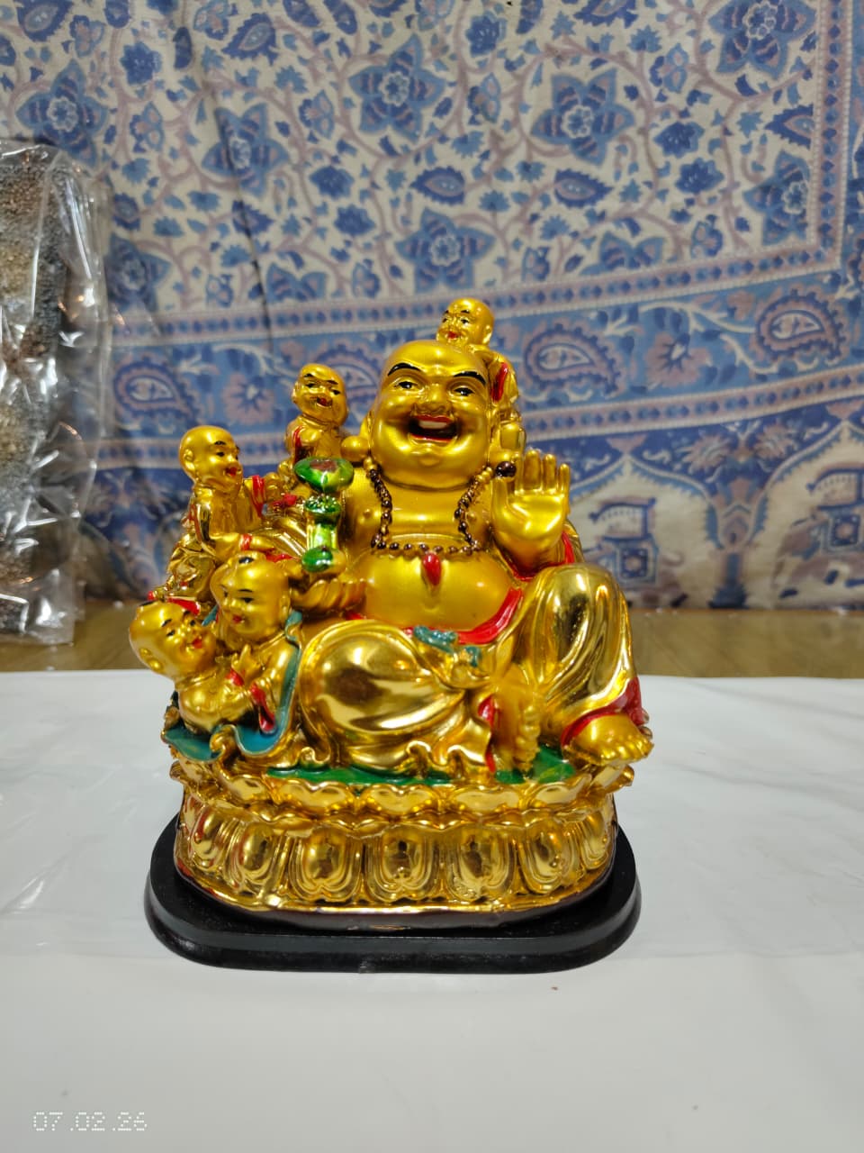 Laughing Buddha with Children - Golden