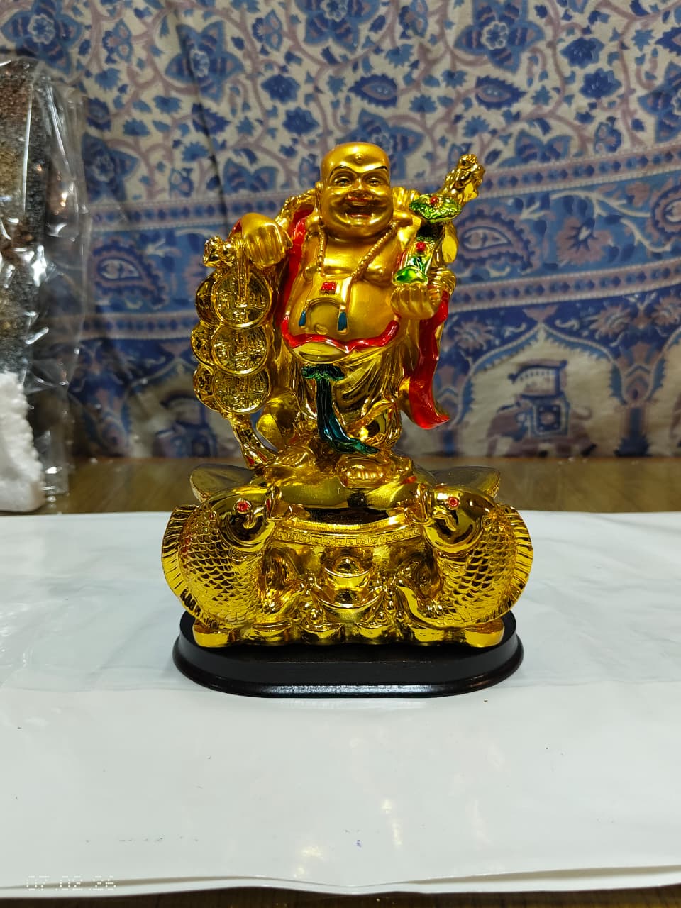 Laughing Buddha Ingot with Golden Fish